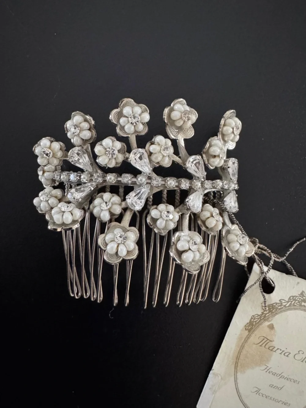 Vintage Maria Elena Headpiece Bridal‎ Pearl & Crystal Flower Hair Comb - White
